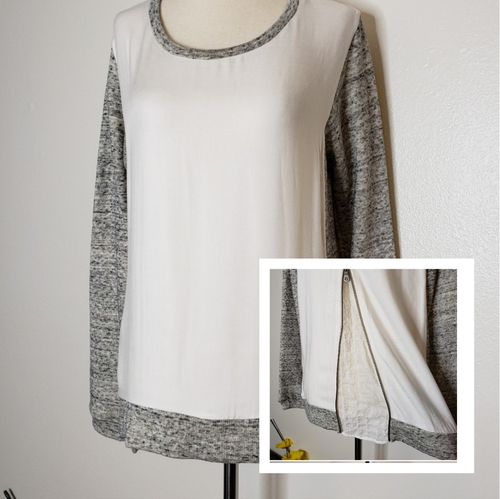 DREW Anthropologie Mixed Media Top Zipper Lace Inset Back Blouse Limited
